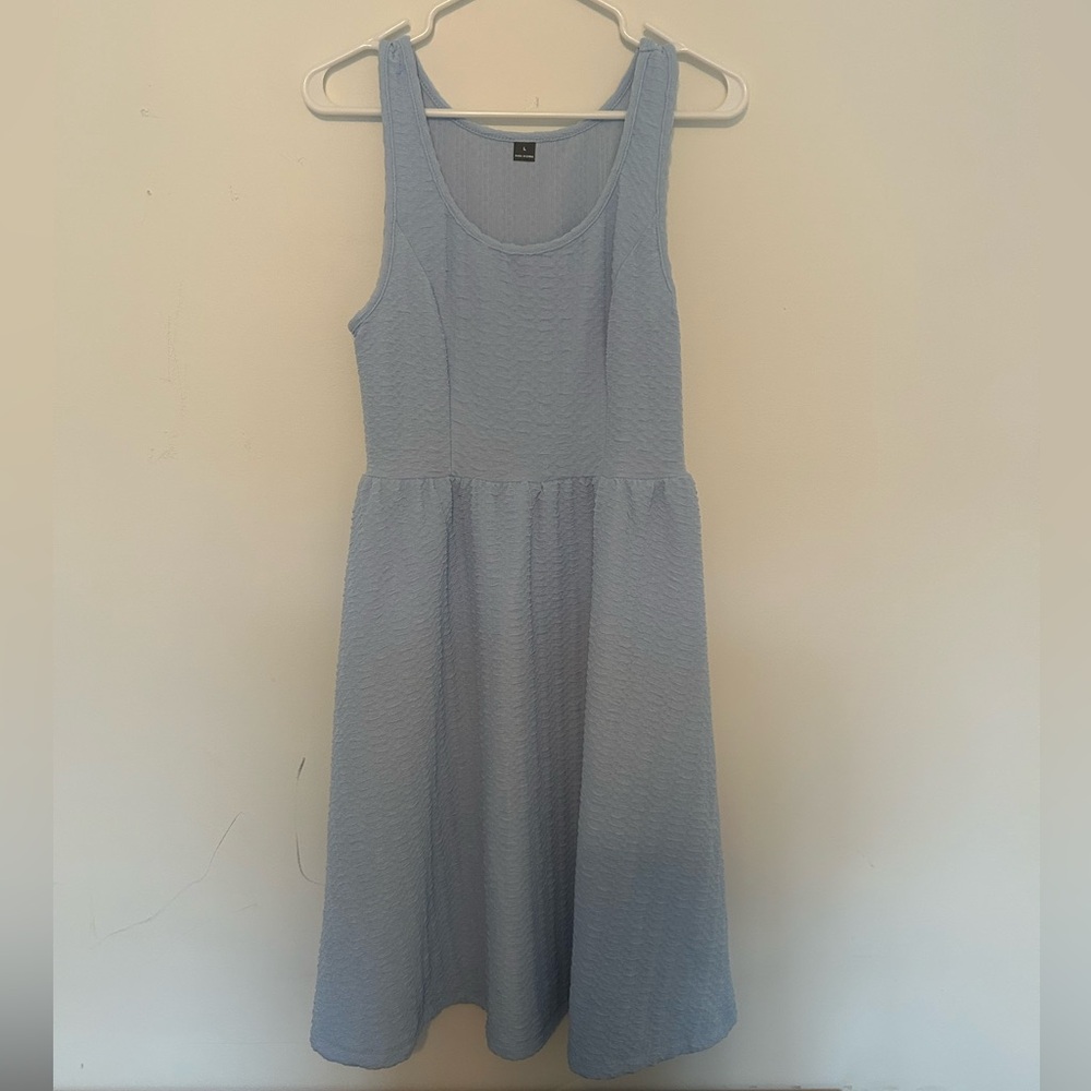 Light Blue Textured Sleeveless Fit-and-Flare Dress